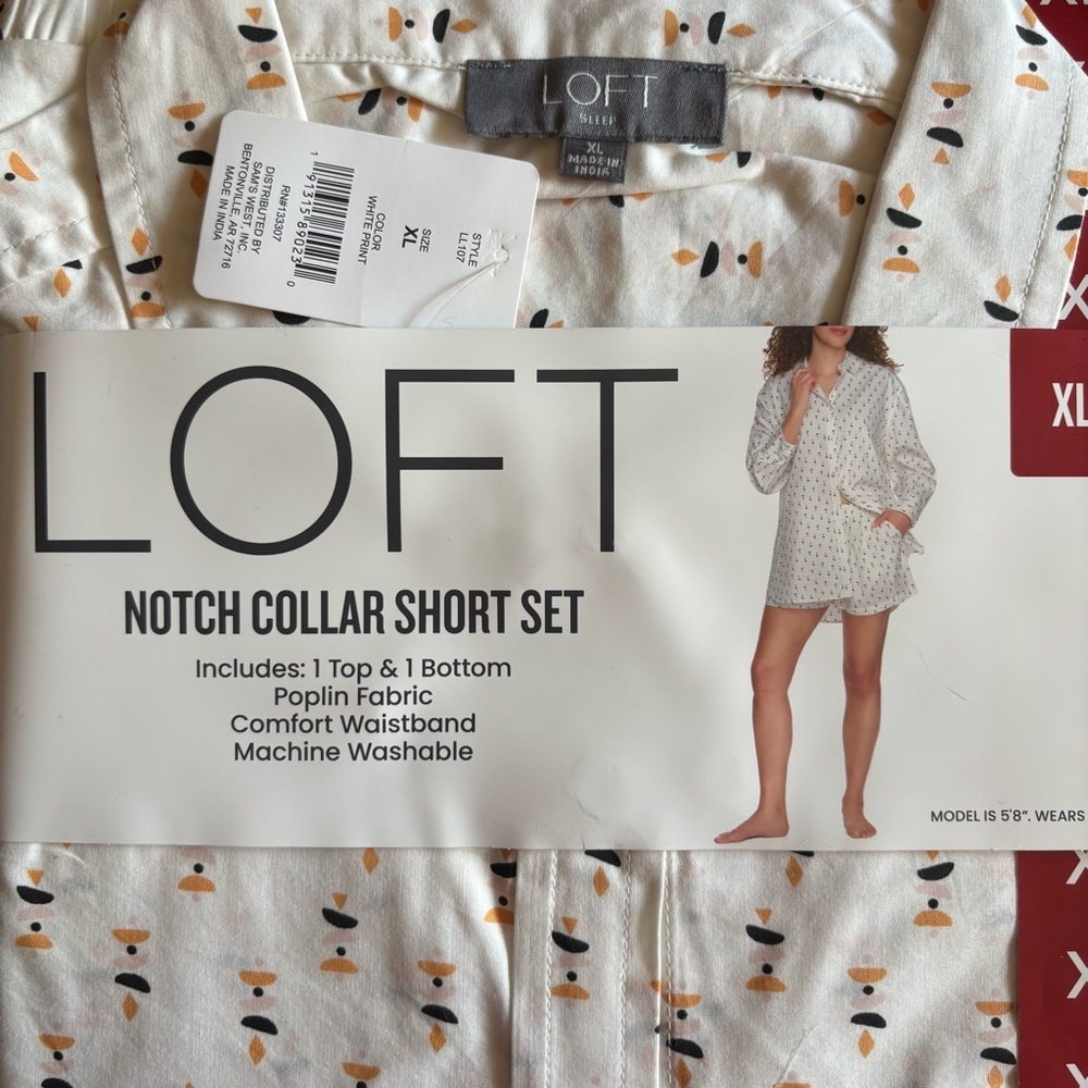 Loft Womens 2-Piece Notch Collar and Short Pajama/Lounge Set Cotton/Modal Poplin - Picture 7 of 9